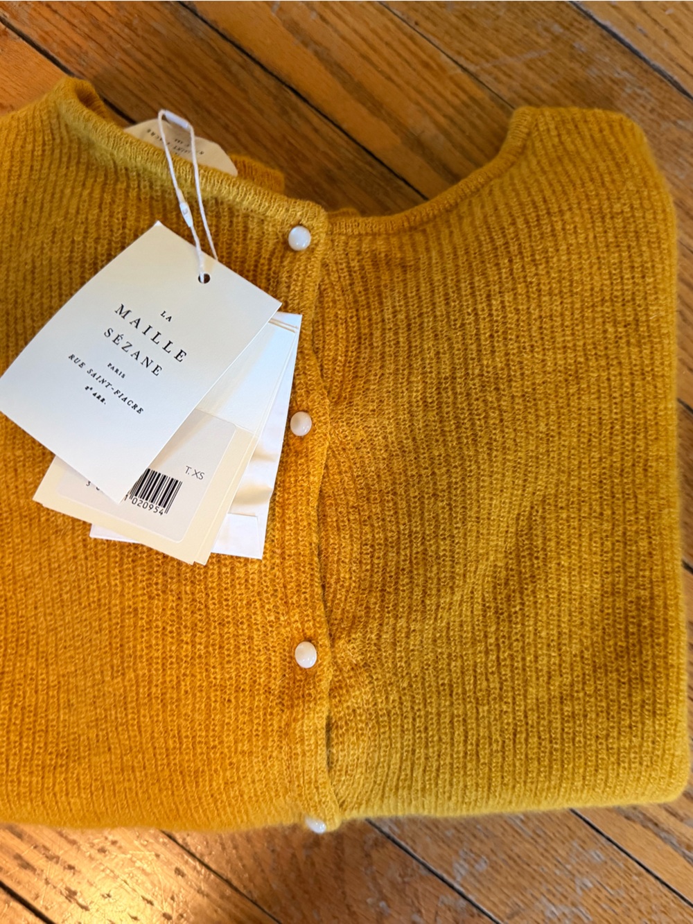 Sezane Mustard Ribbed Button-Accent Women's Sweater RARE color - Picture 5 of 6
